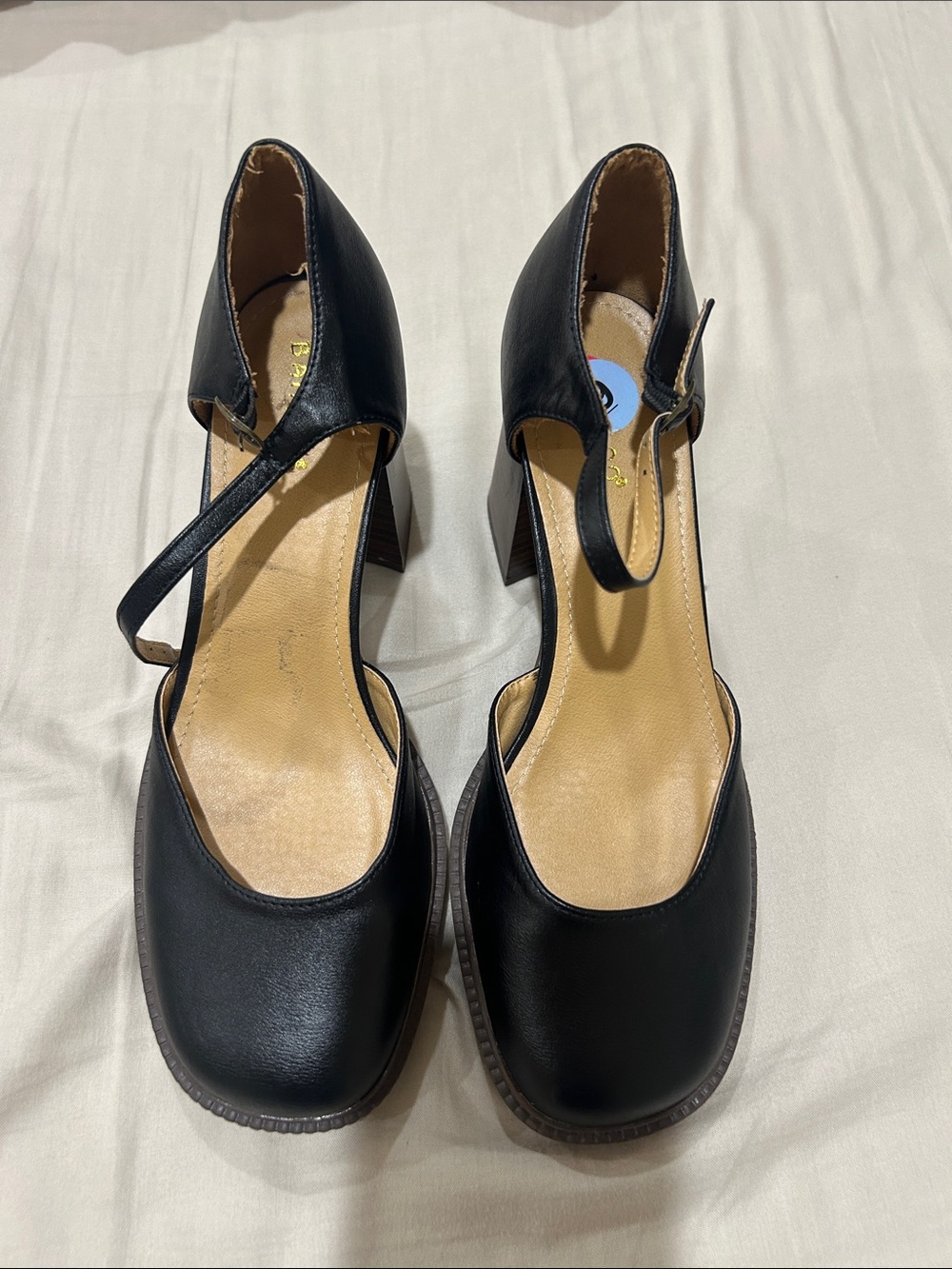 Bamboo Women’s Black Ankle-Strap Block Heel Pumps